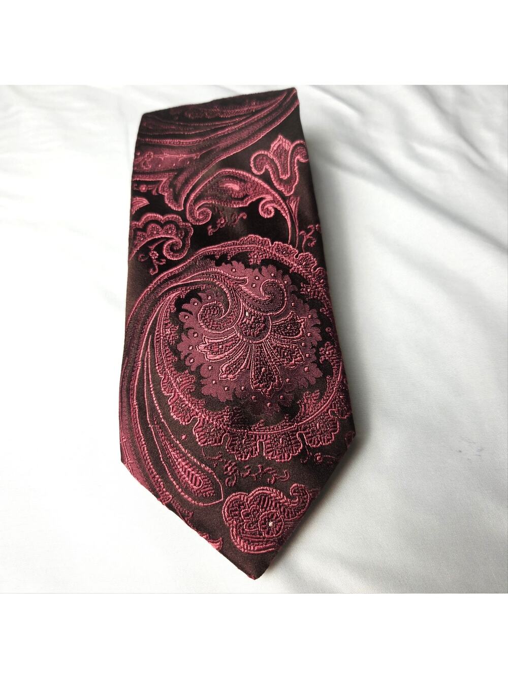 Valentino Tie Mens One Size Red Silk Paisley Jacquard Made In Italy Classic